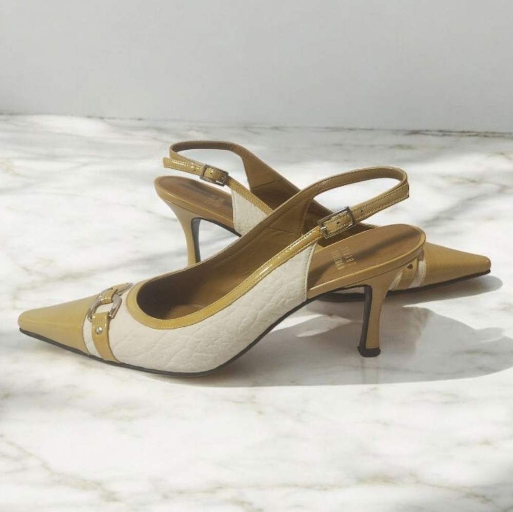 Stuart Weitzman Calfskin Leather Slingback Kitten Heel Pumps Size 8.